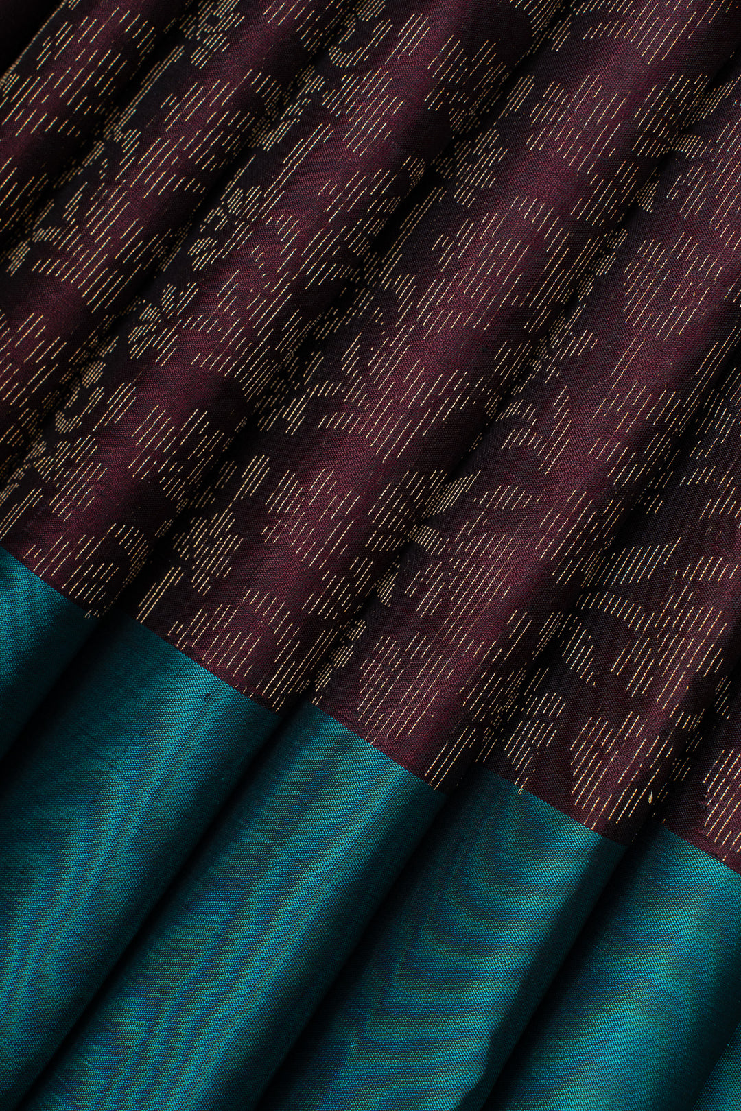 Maroon and teal blue floral pure to soft silk saree