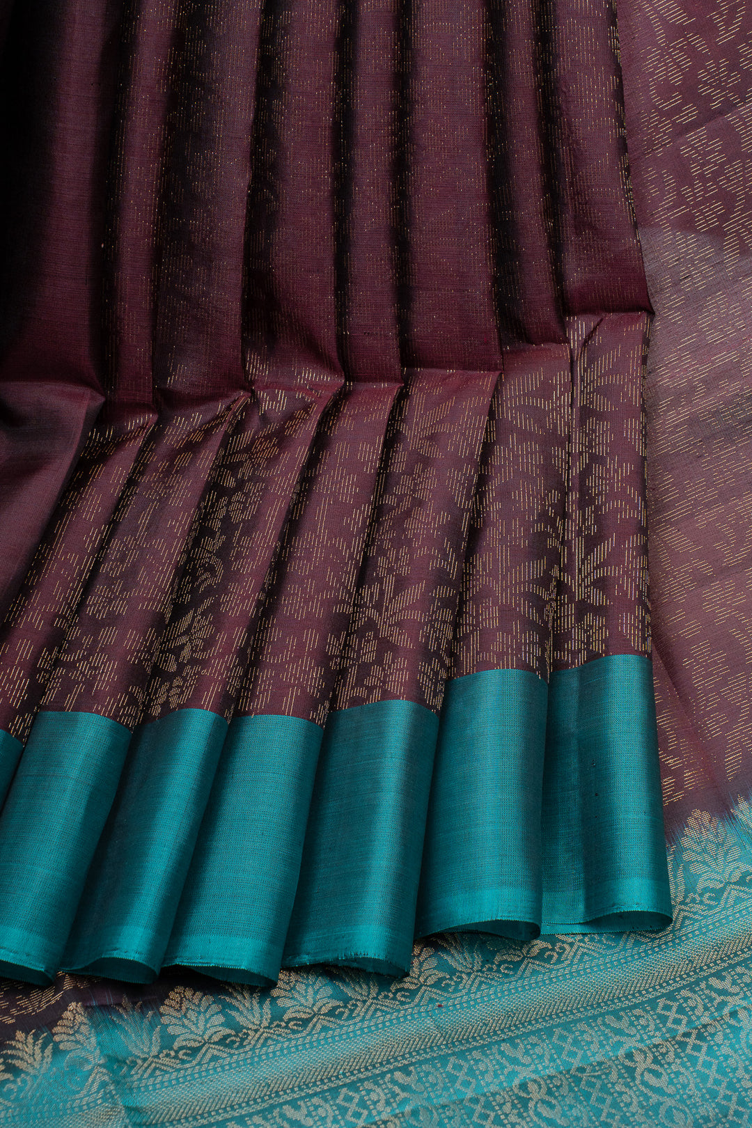 Maroon and teal blue floral pure to soft silk saree
