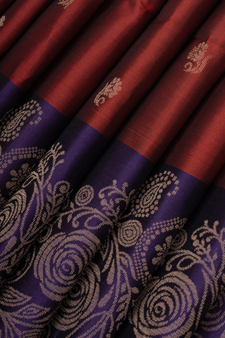 Rus maroon and blue pure soft silk