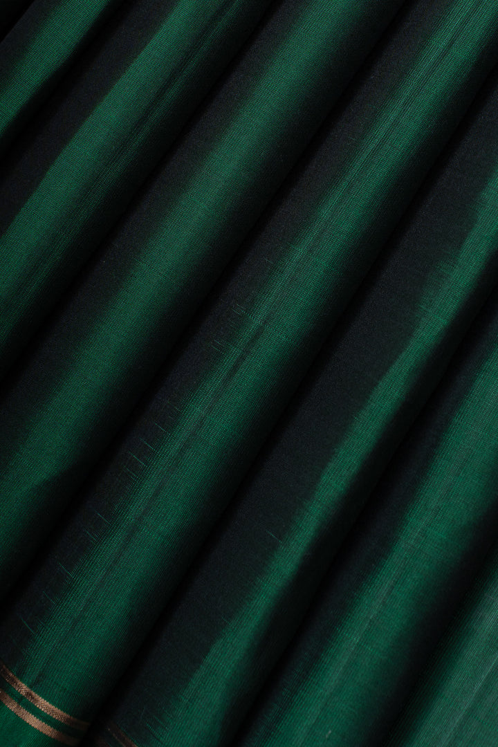 Bottle green small border pure kanchipuram silk saree