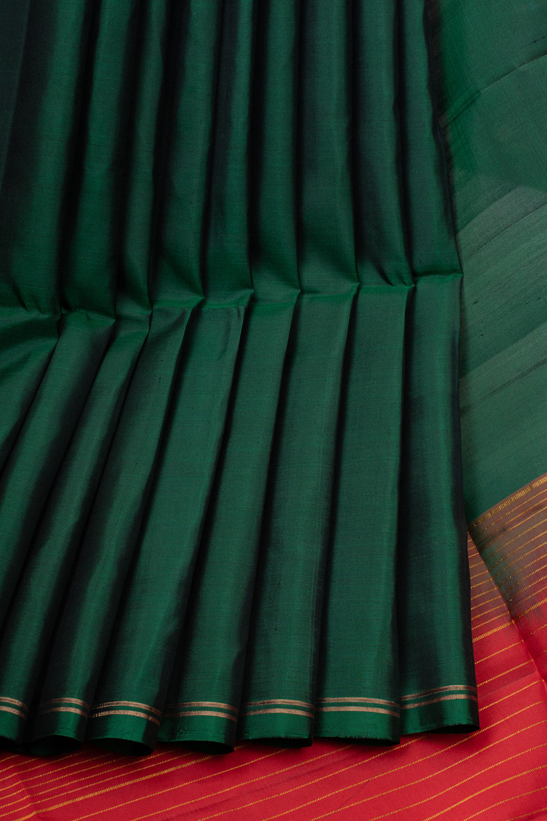 Bottle green small border pure kanchipuram silk saree