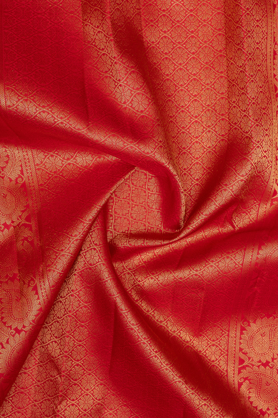 Orange and red traditional  pure kanchipuram silk saree
