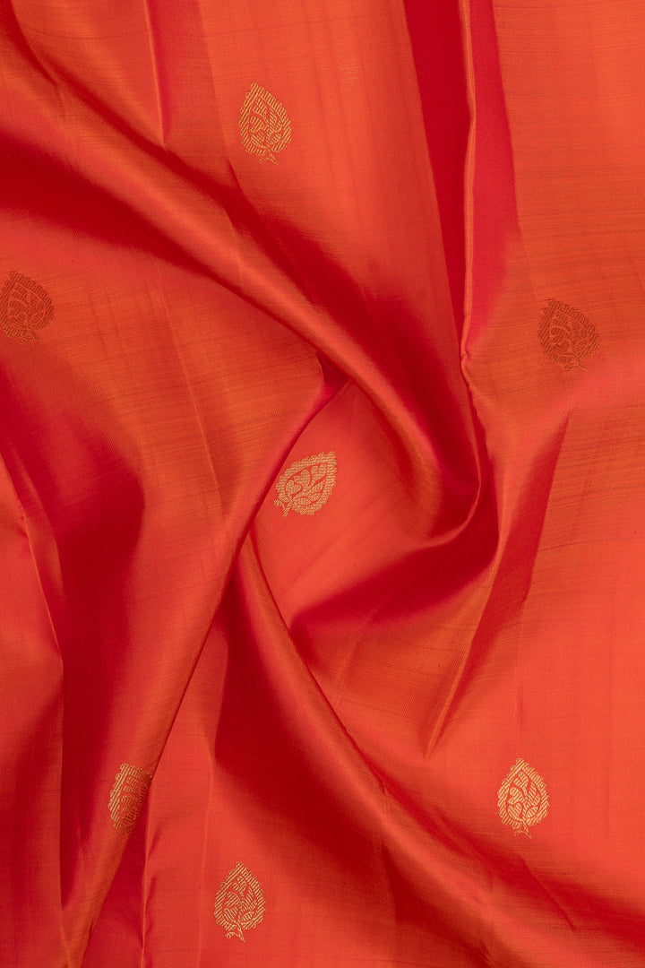 Orange and red traditional  pure kanchipuram silk saree