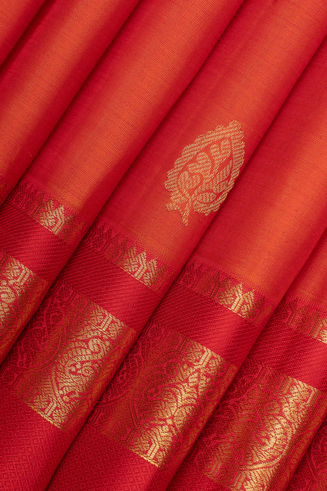 Orange and red traditional  pure kanchipuram silk saree