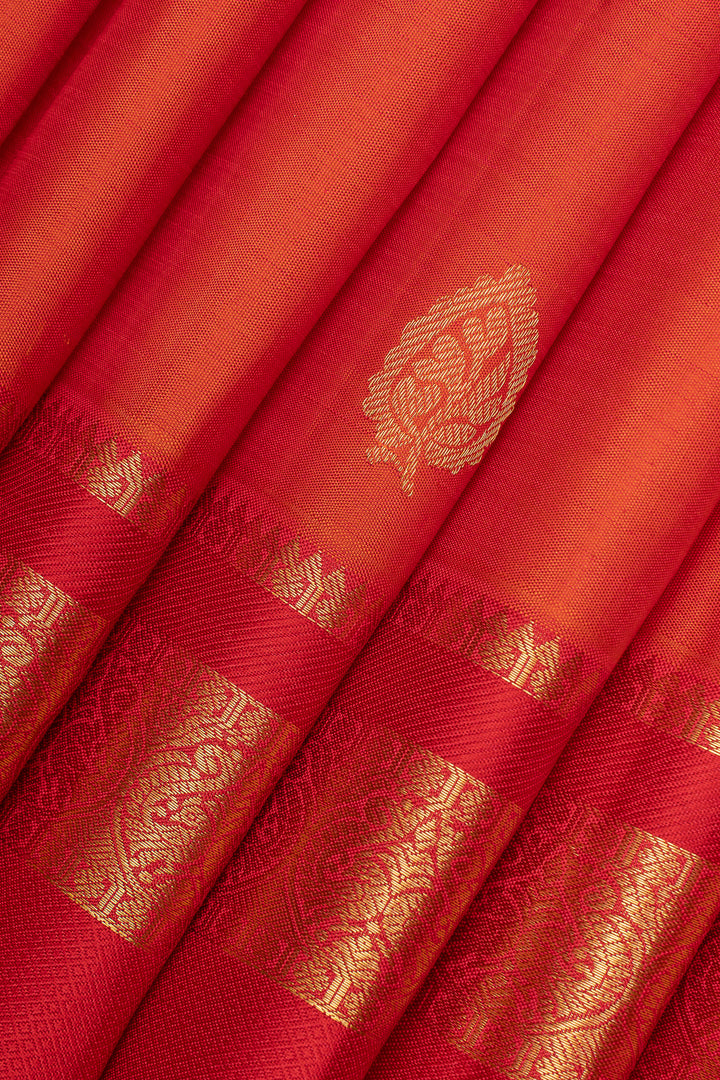 Orange and red traditional  pure kanchipuram silk saree