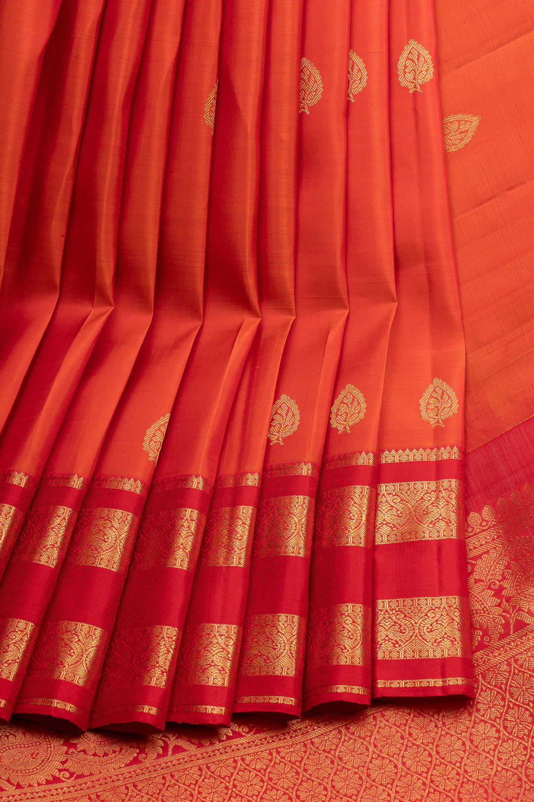 Orange and red traditional  pure kanchipuram silk saree