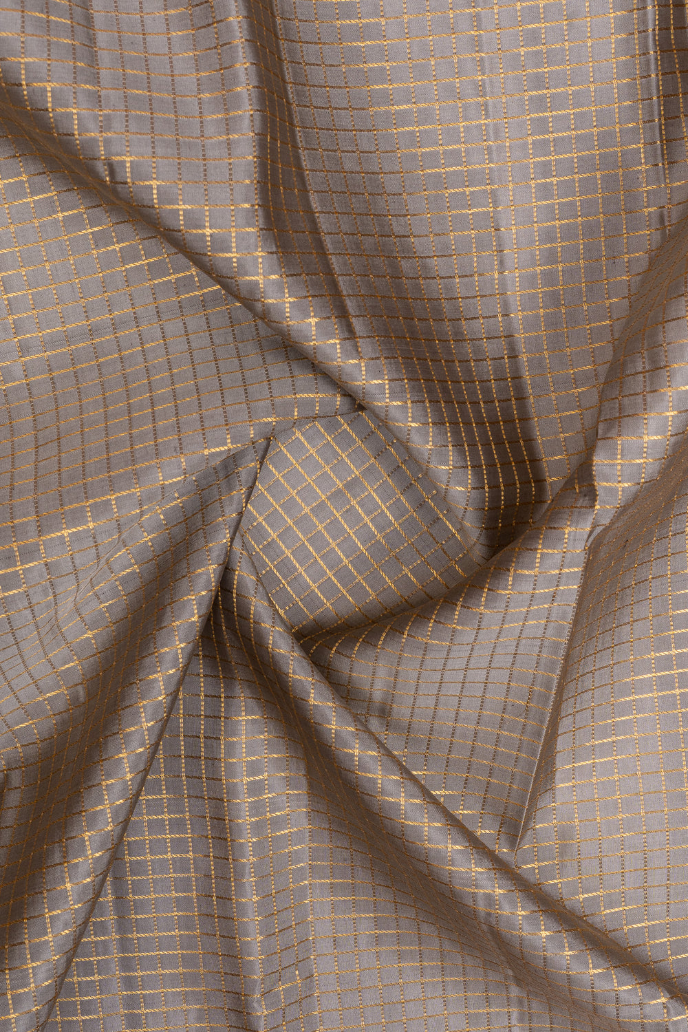 Grey zari checks pure kanchipuram silk saree