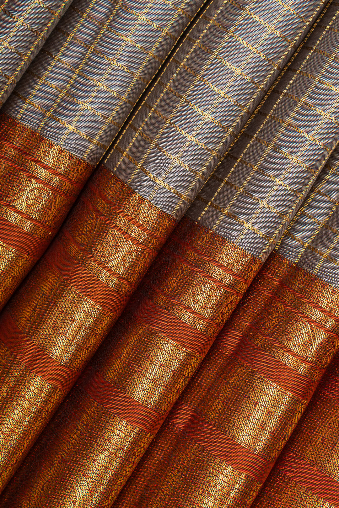 Grey zari checks pure kanchipuram silk saree