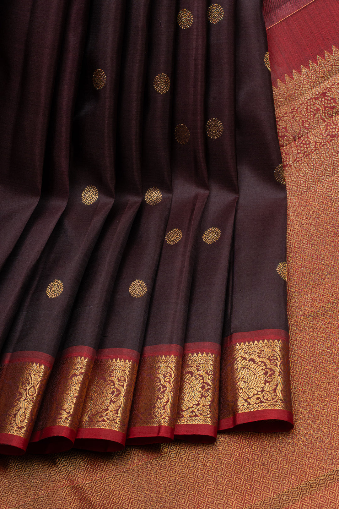 Jamun and rust orange traditional pure kanchipuram silk saree