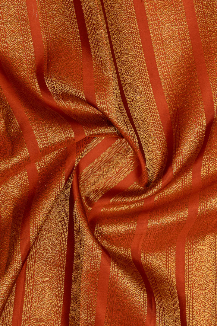 Maroon Zari checks rust orange  pure kanchipuram silk saree