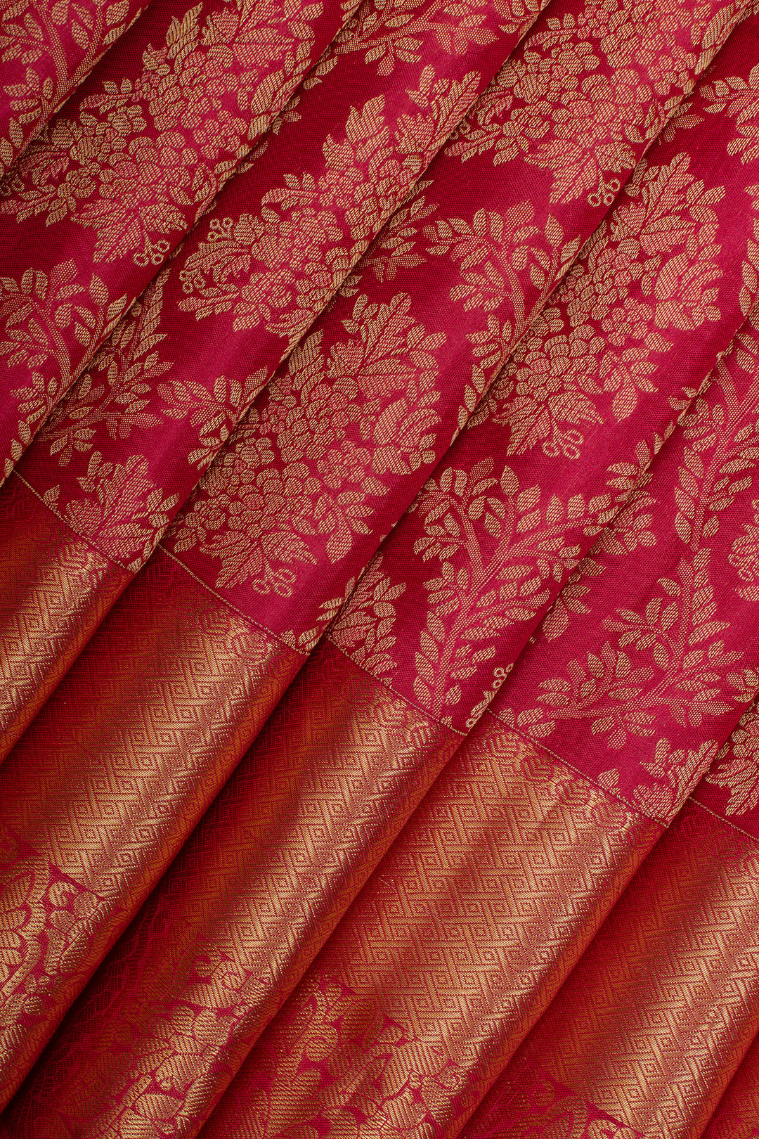 Reddish pink brocade pure kanchipuram silk saree
