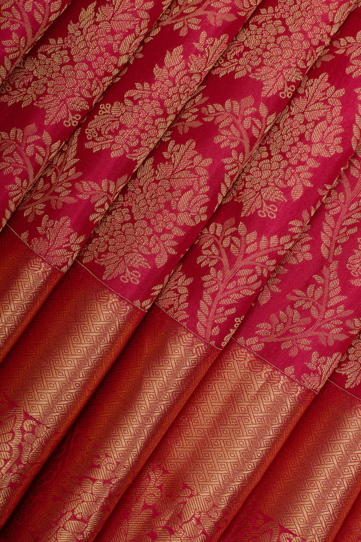 Reddish pink brocade pure kanchipuram silk saree