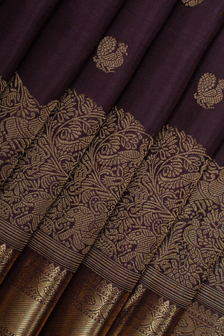 Brown traditional pure kanchipuram silk saree