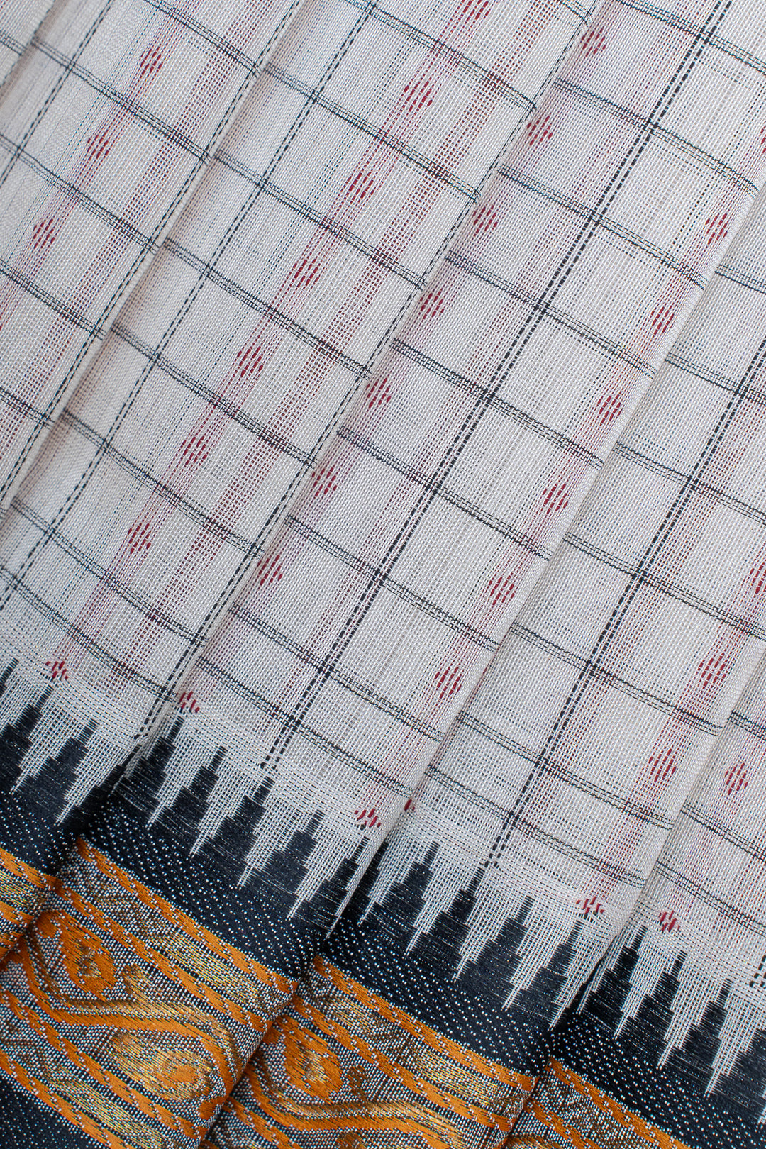 Off white checks pure silk cotton saree