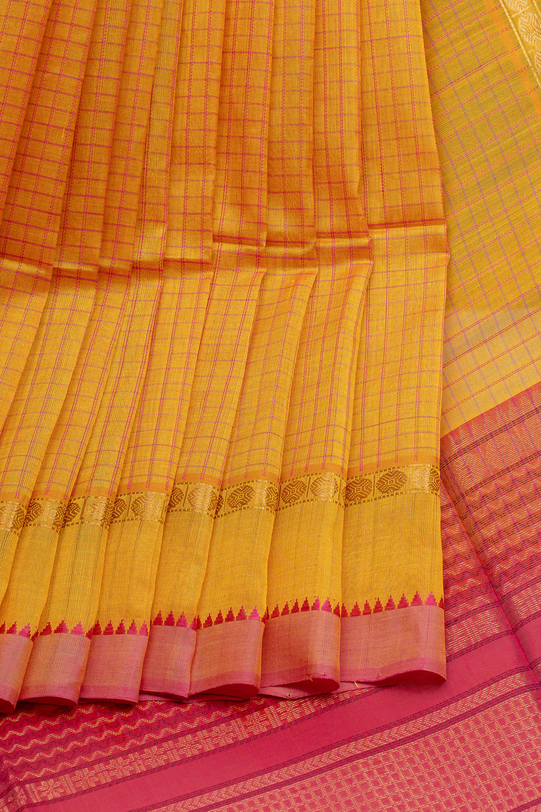 Yellow checks pure silk cotton saree
