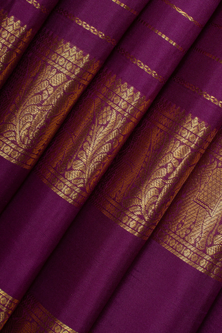 Plum purple neli stripes pure kanchipuram silk saree