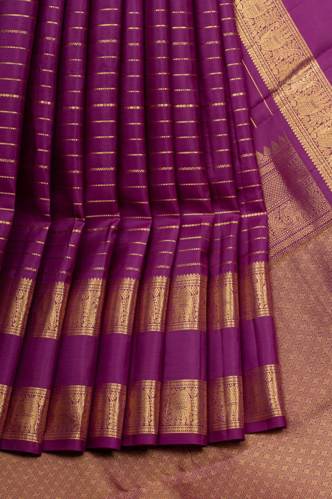 Plum purple neli stripes pure kanchipuram silk saree