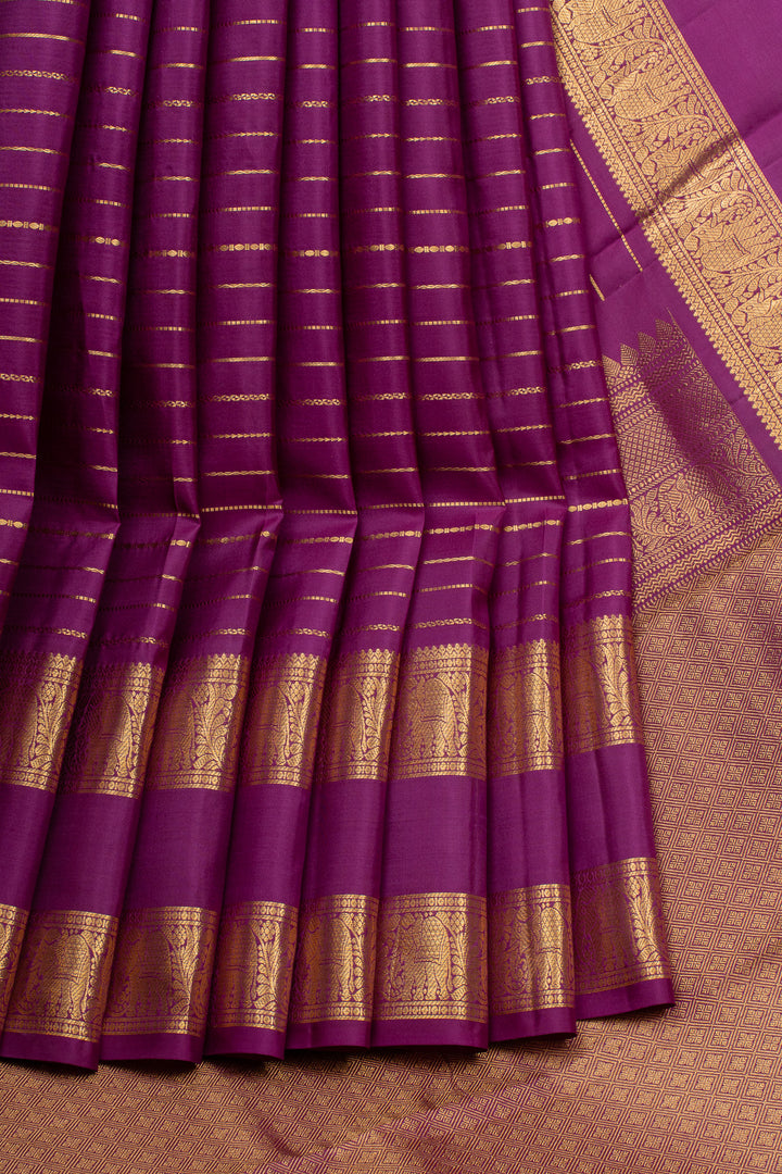 Plum purple neli stripes pure kanchipuram silk saree