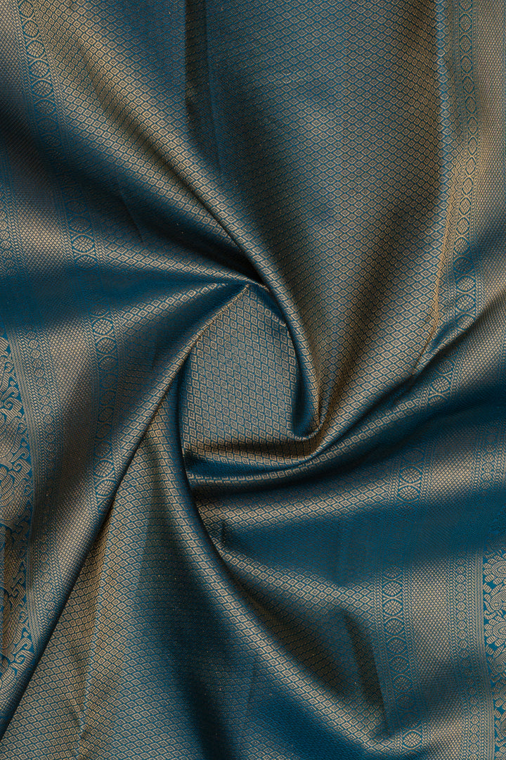 Peacock blue brocade pure kanchipuram silk saree