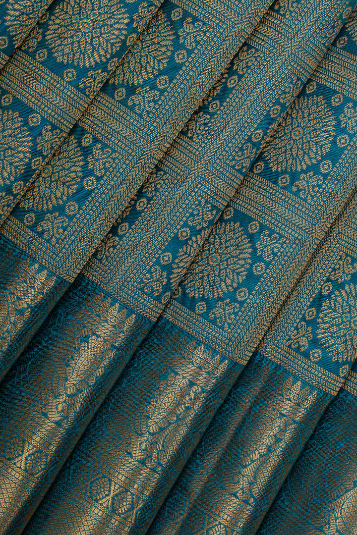 Peacock blue brocade pure kanchipuram silk saree