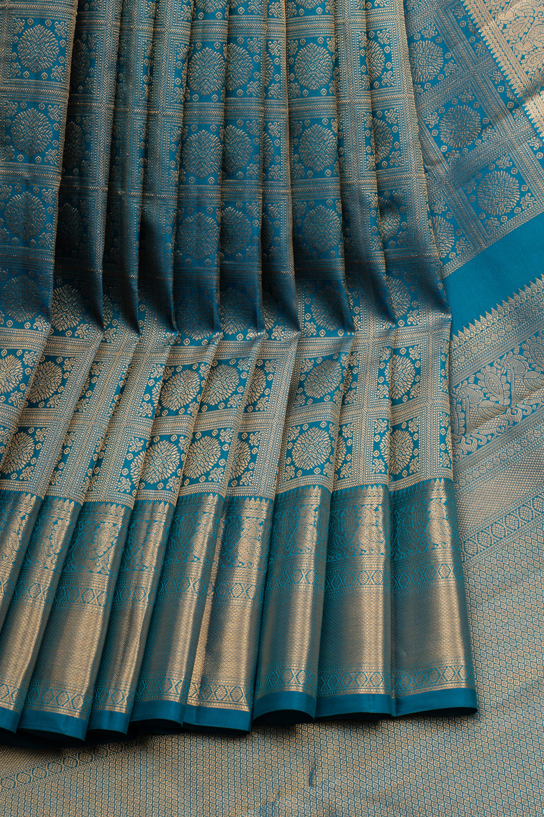 Peacock blue brocade pure kanchipuram silk saree
