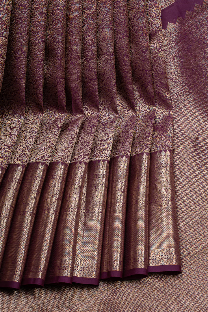 Purple brocade pure kanchipuram silk saree