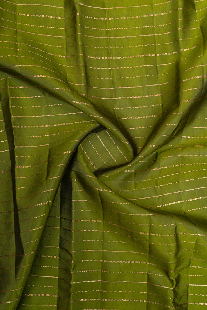 Mehendi green neli stripes pure Kanchipuram silk saree