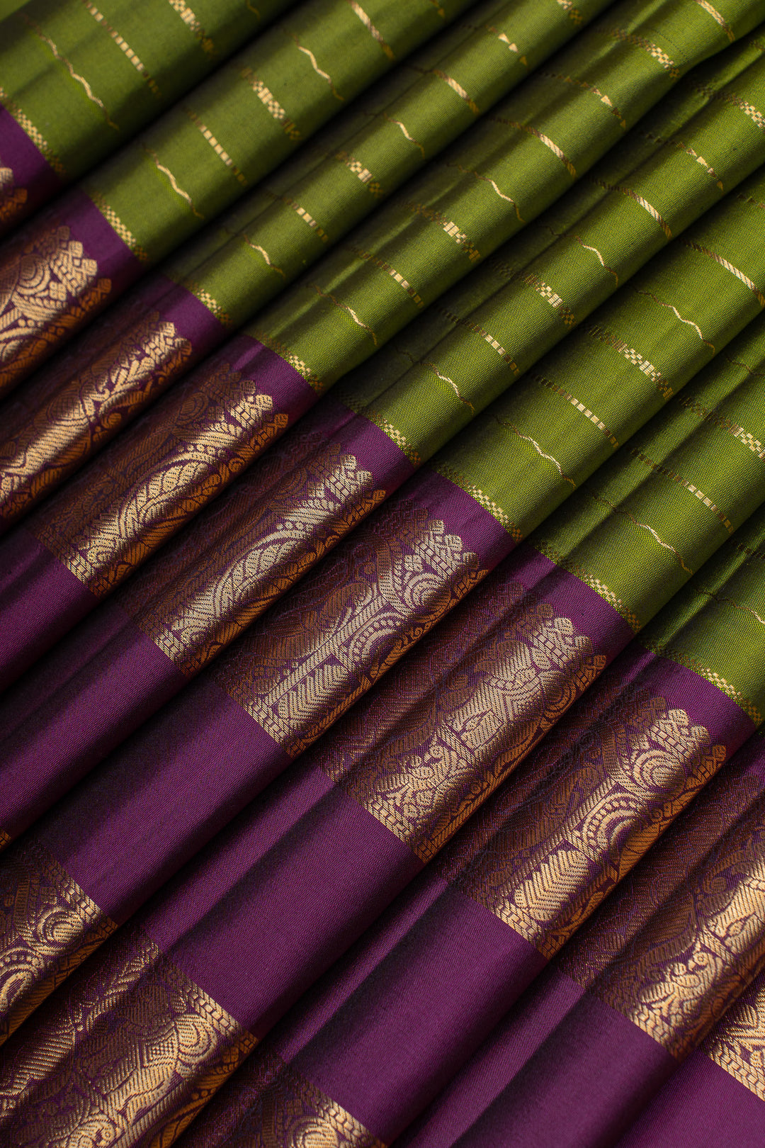 Mehendi green neli stripes pure Kanchipuram silk saree