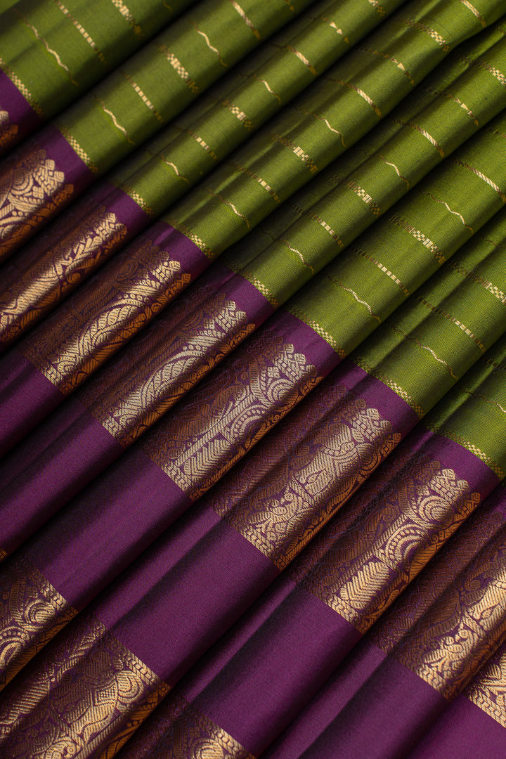 Mehendi green neli stripes pure Kanchipuram silk saree