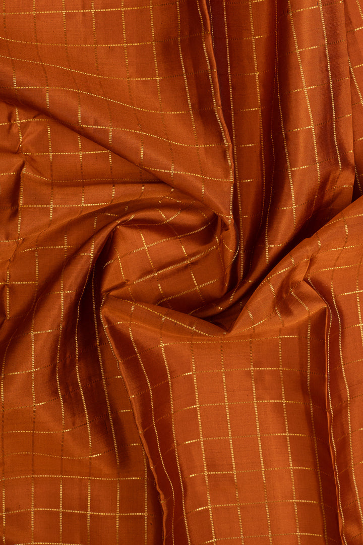 Mustard zari checks pure kanchipuram silk saree