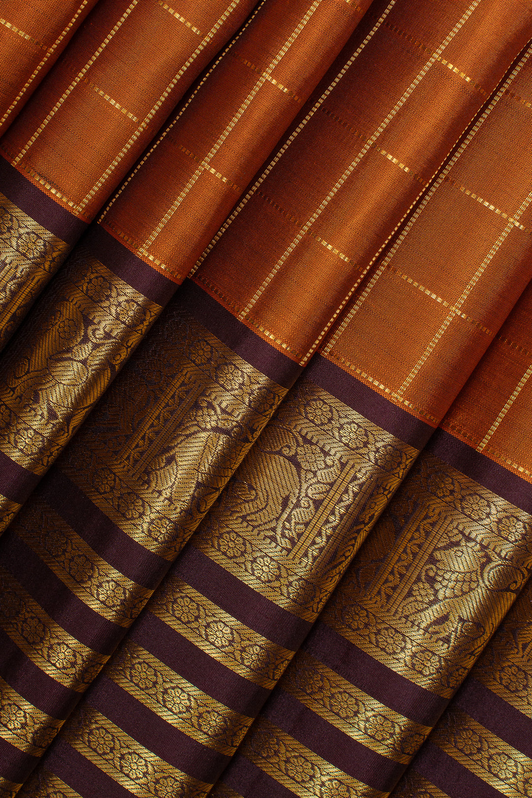 Mustard zari checks pure kanchipuram silk saree