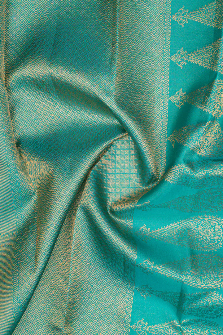 Cyan blue brocade pure kanchipuram silk saree