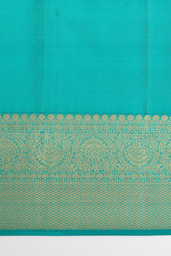 Cyan blue brocade pure kanchipuram silk saree