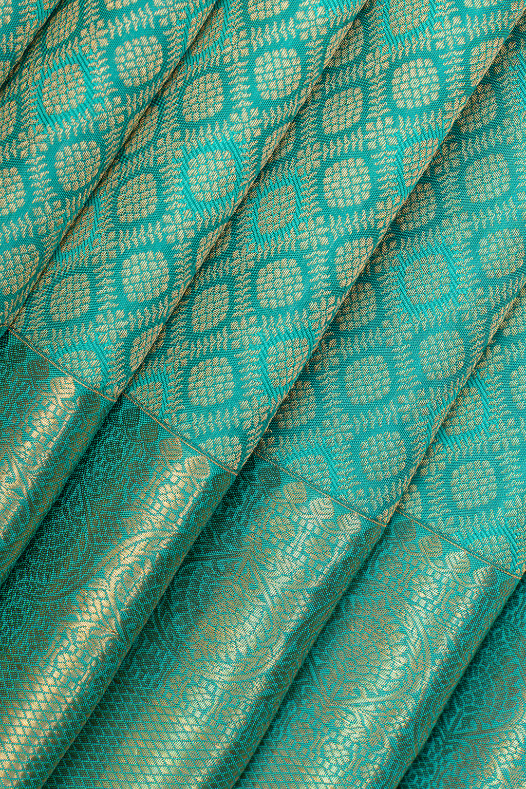 Cyan blue brocade pure kanchipuram silk saree