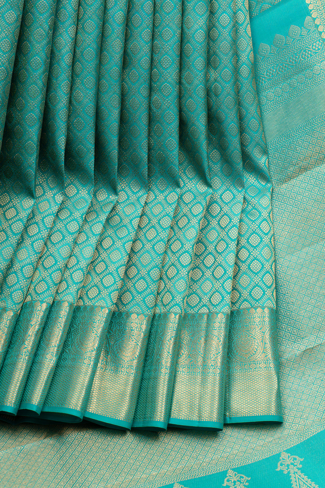Cyan blue brocade pure kanchipuram silk saree