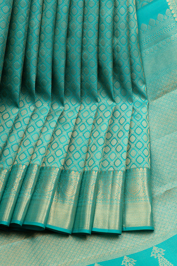 Cyan blue brocade pure kanchipuram silk saree
