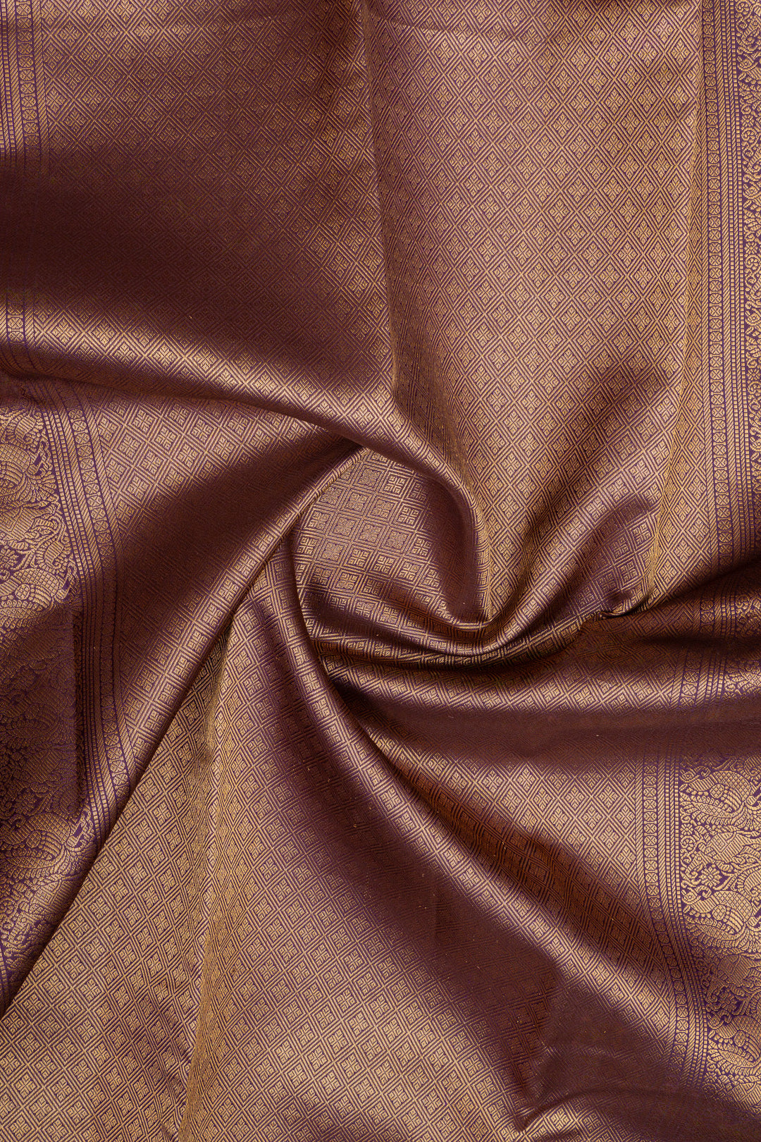 Aubergine purple neli stripes pure kanchipuram silk saree