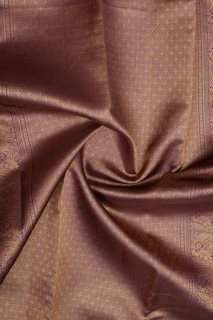 Aubergine purple neli stripes pure kanchipuram silk saree