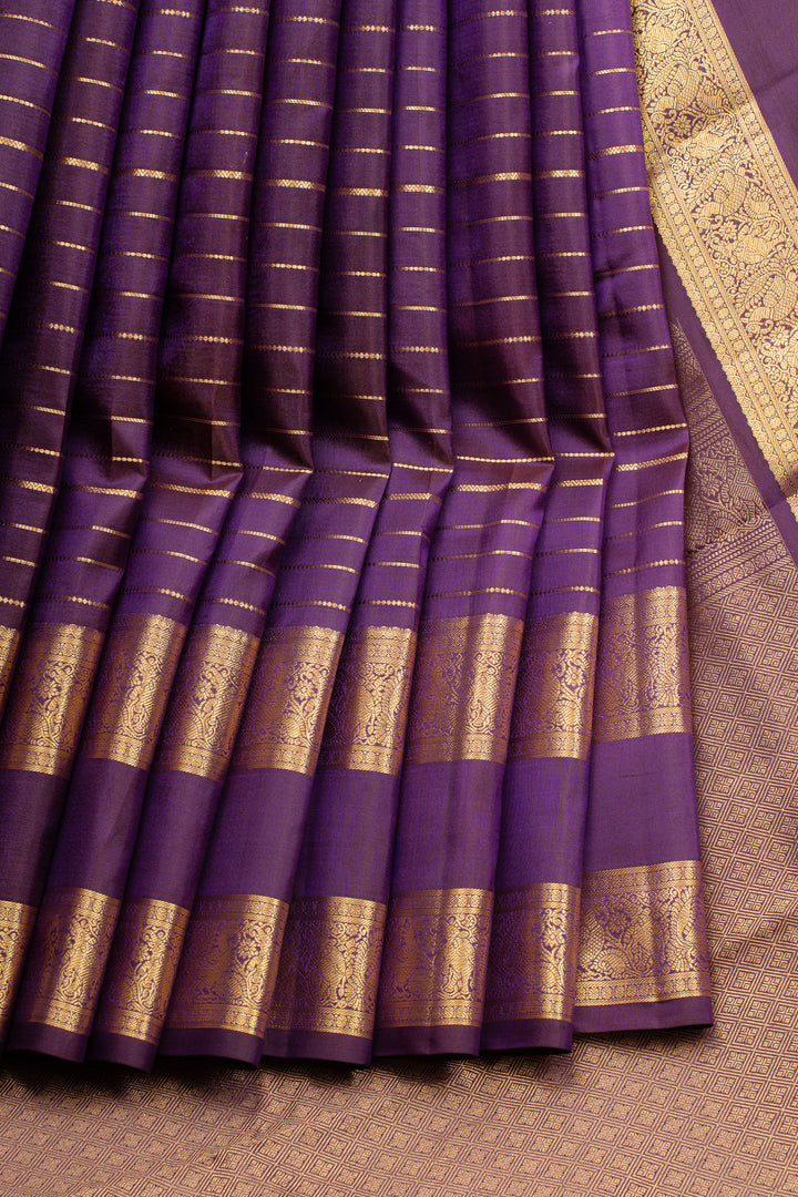 Aubergine purple neli stripes pure kanchipuram silk saree