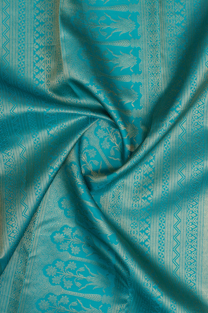 Teal Blue brocade pure kanchipuram silk saree
