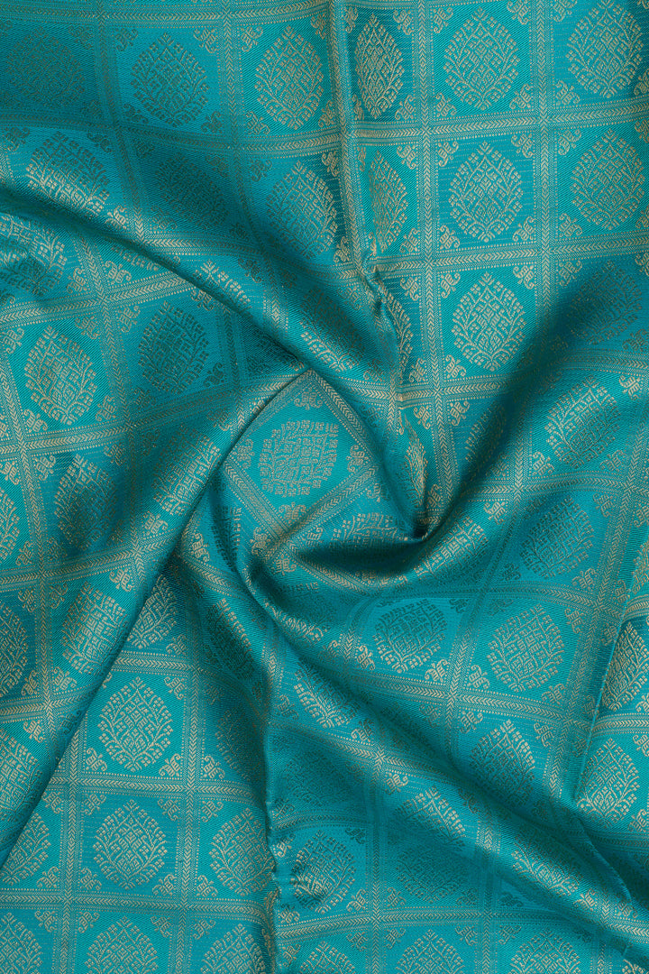 Teal Blue brocade pure kanchipuram silk saree