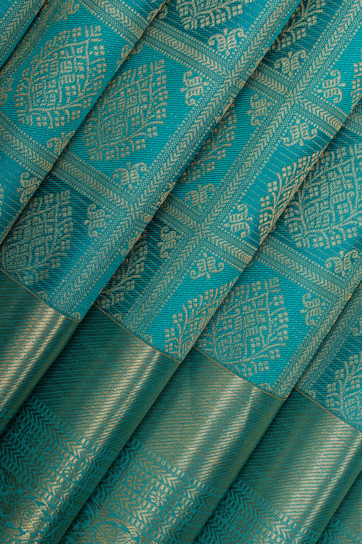 Teal Blue brocade pure kanchipuram silk saree