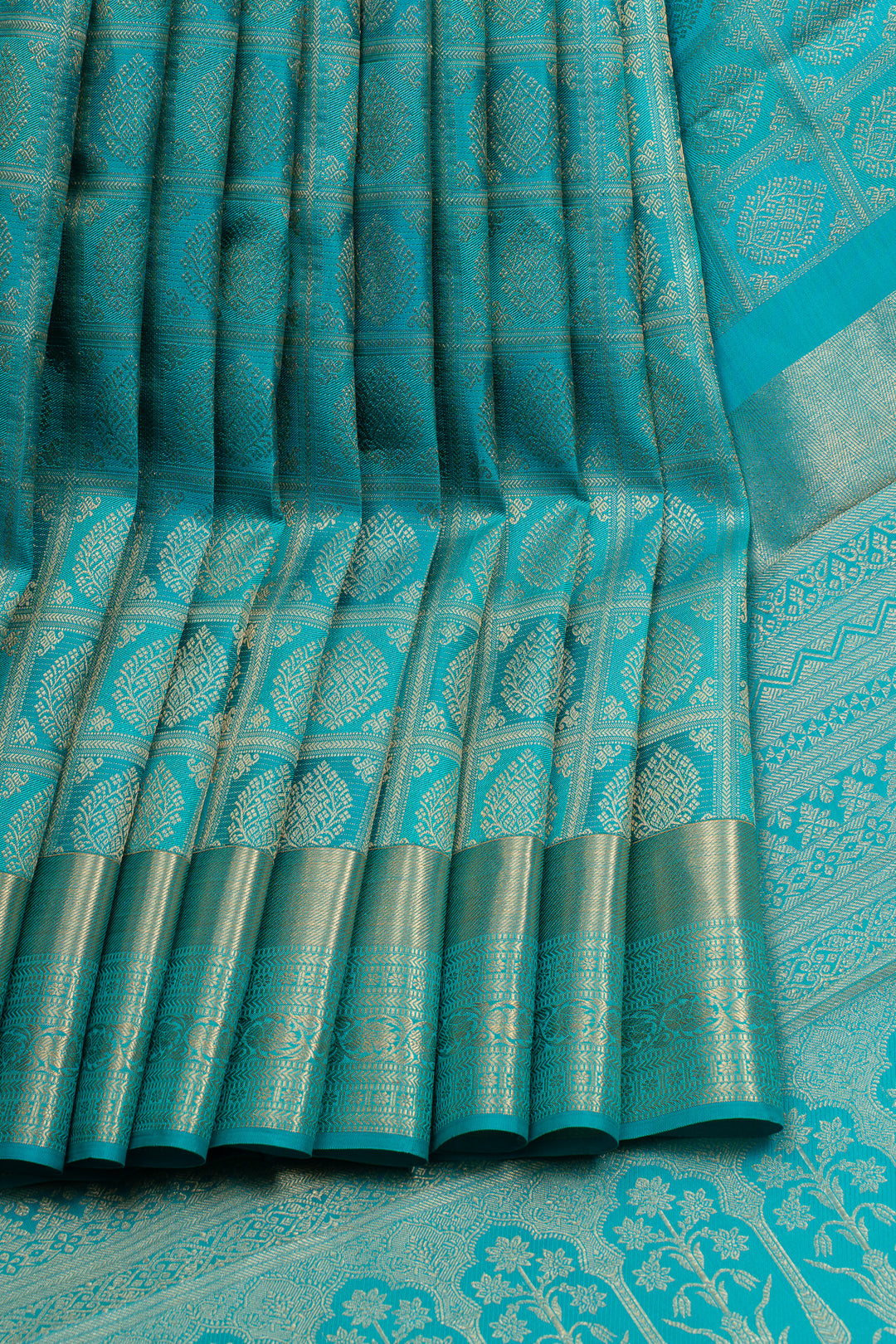 Teal Blue brocade pure kanchipuram silk saree