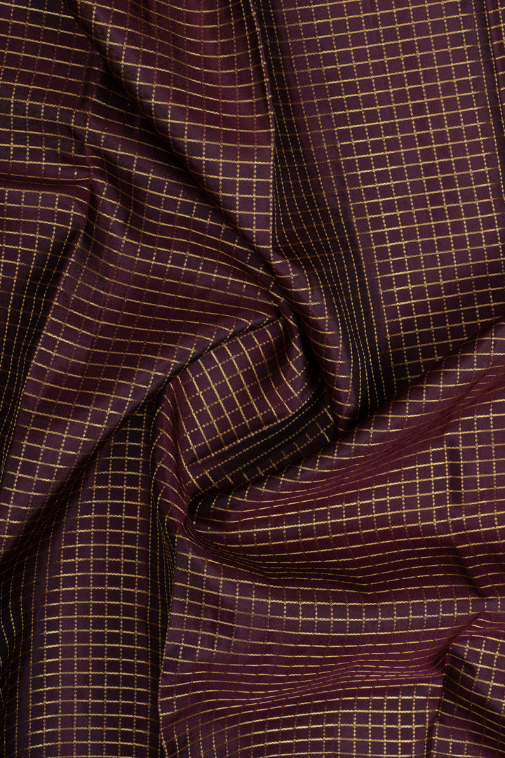 Jamun and rust orange Zari checks varisaipettu pure Kanchipuram silk saree