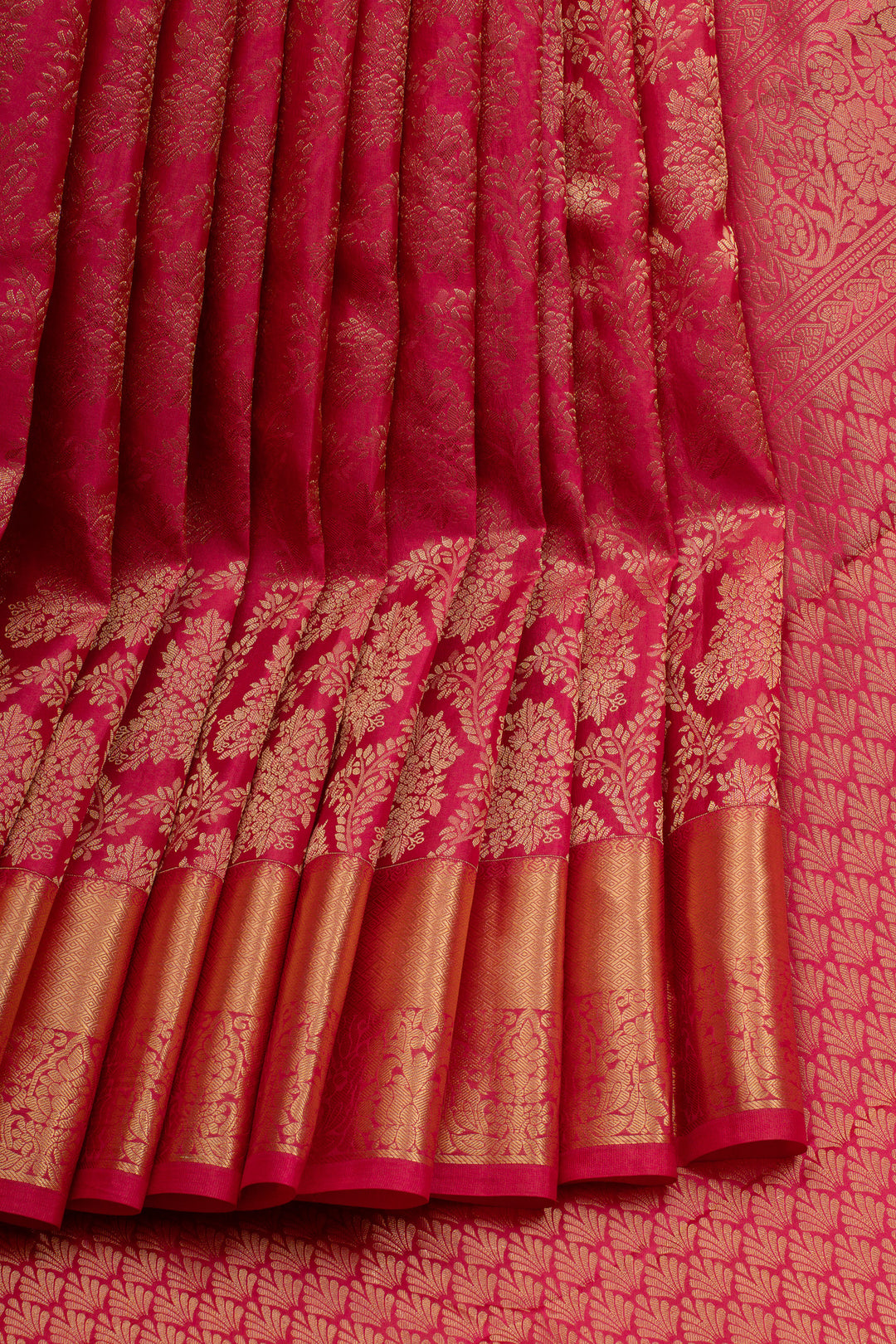 Reddish pink brocade pure kanchipuram silk saree