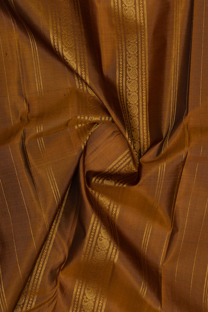 Black and mustard small Border pure kanchipuram silk saree