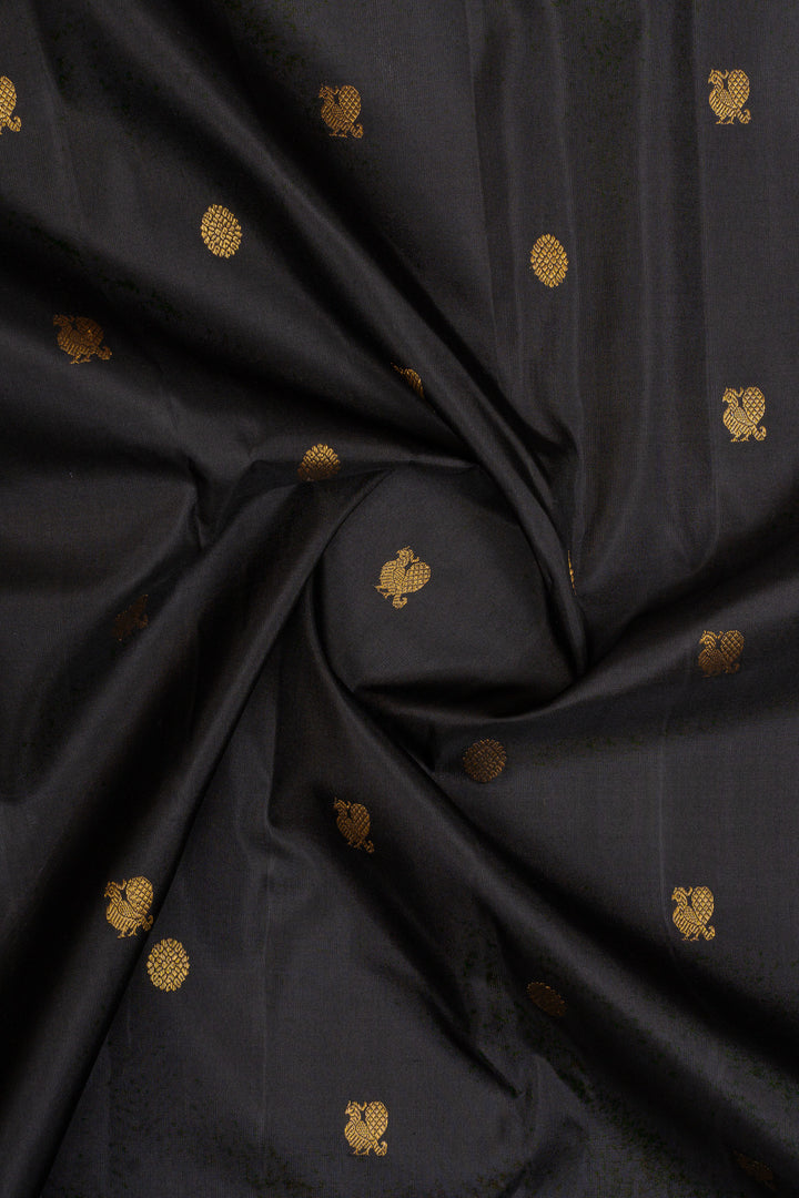Black and mustard small Border pure kanchipuram silk saree