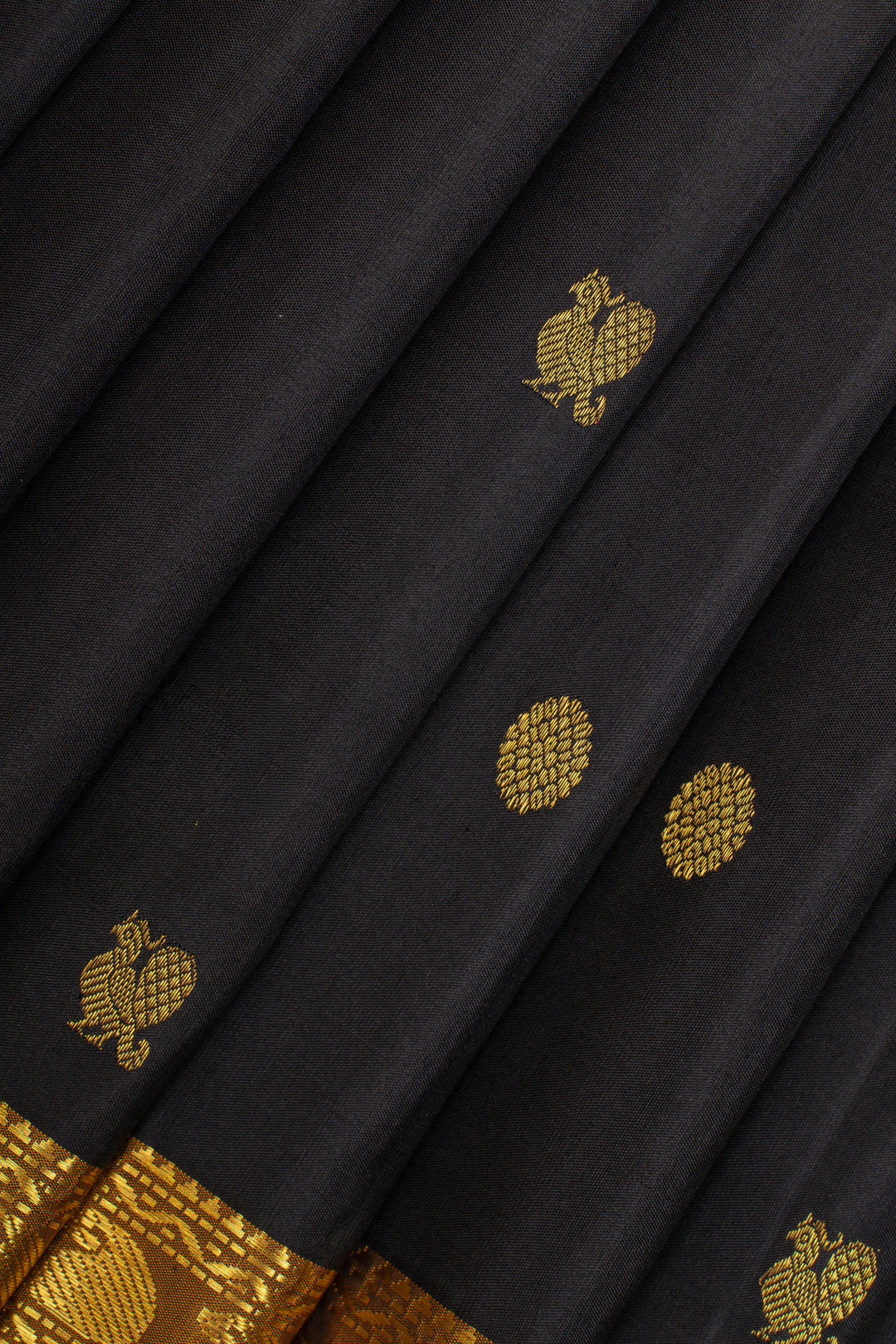 Black and mustard small Border pure kanchipuram silk saree