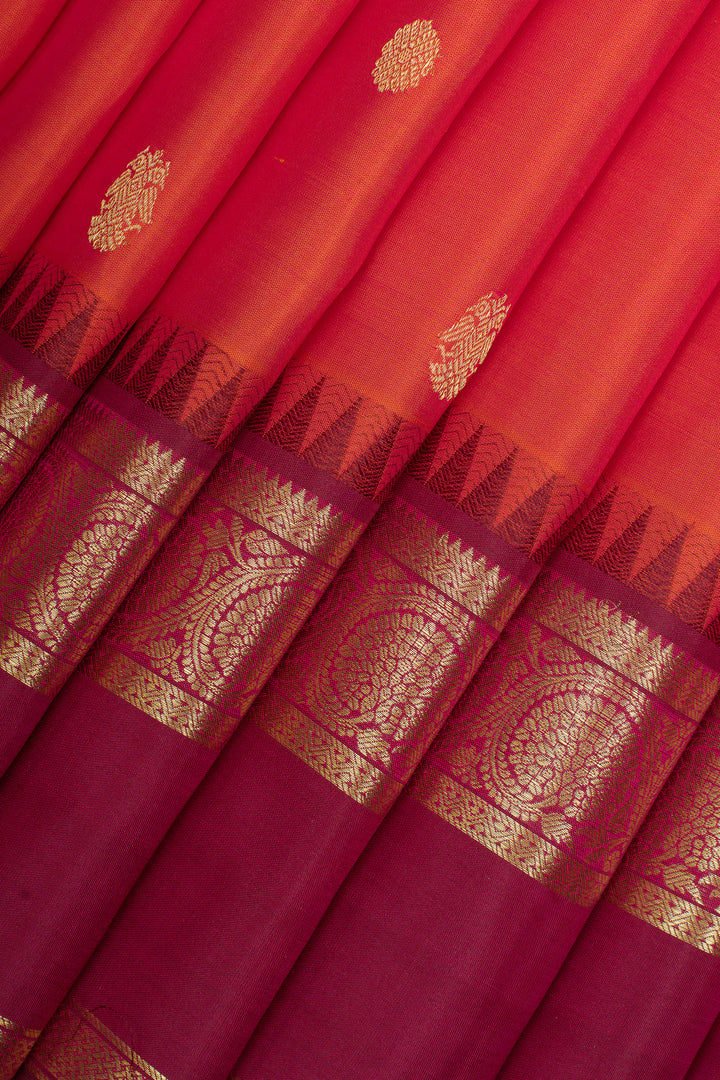 Rust orange traditional pure kanchipuram silk saree