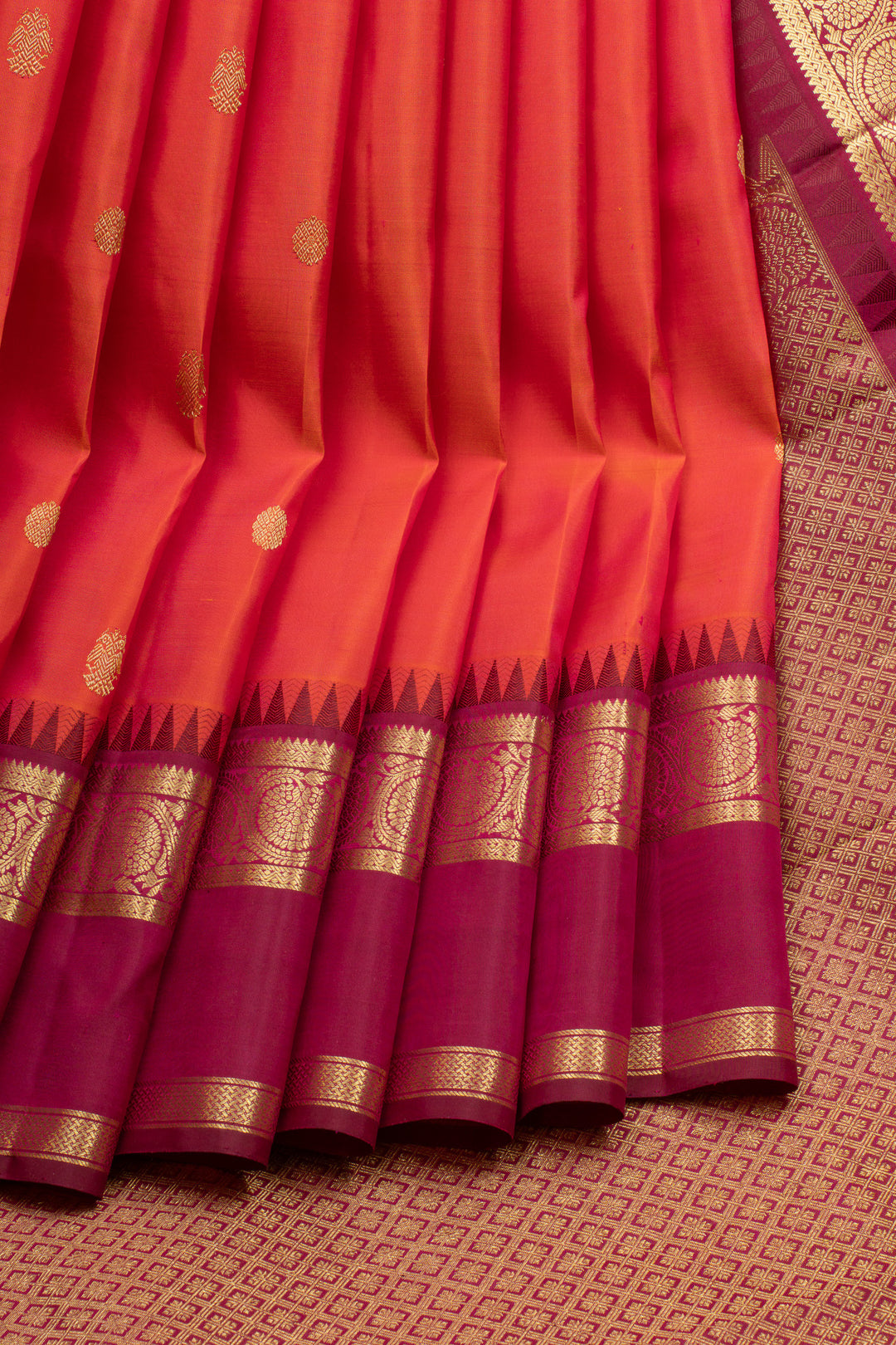 Rust orange traditional pure kanchipuram silk saree